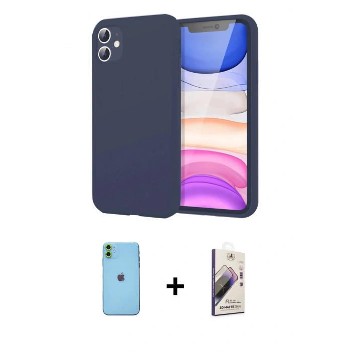 MARSİLYAN™- iPhone 11 Kılıf Kozmos Yansıma Özel Seri - Siyah Bilvis 3D Mat Cam Ekran Koruyucu + Neon Fosforlu Kamera Lens - YL
