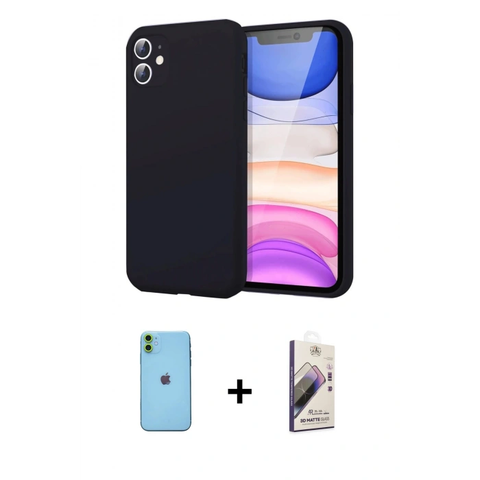 MARSİLYAN™- iPhone 11 Kılıf Kozmos Yansıma Özel Seri - Siyah Bilvis 3D Mat Cam Ekran Koruyucu + Neon Fosforlu Kamera Lens - YL