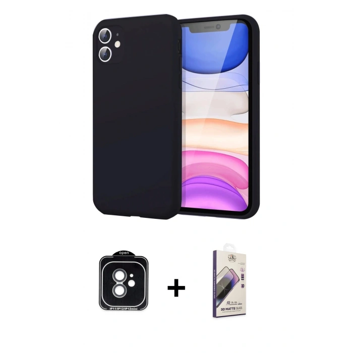 MARSİLYAN™- iPhone 11 Kılıf Kozmos Yansıma Özel Seri - Siyah Bilvis 3D Mat Cam Ekran Koruyucu + PVD Metal Kamera Lens - YL