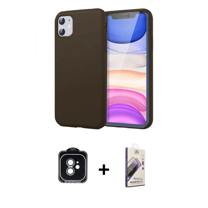 MARSİLYAN™- iPhone 11 Kılıf Kozmos Yansıma Özel Seri - Siyah Bilvis 3D Mat Cam Ekran Koruyucu + PVD Metal Kamera Lens - YL