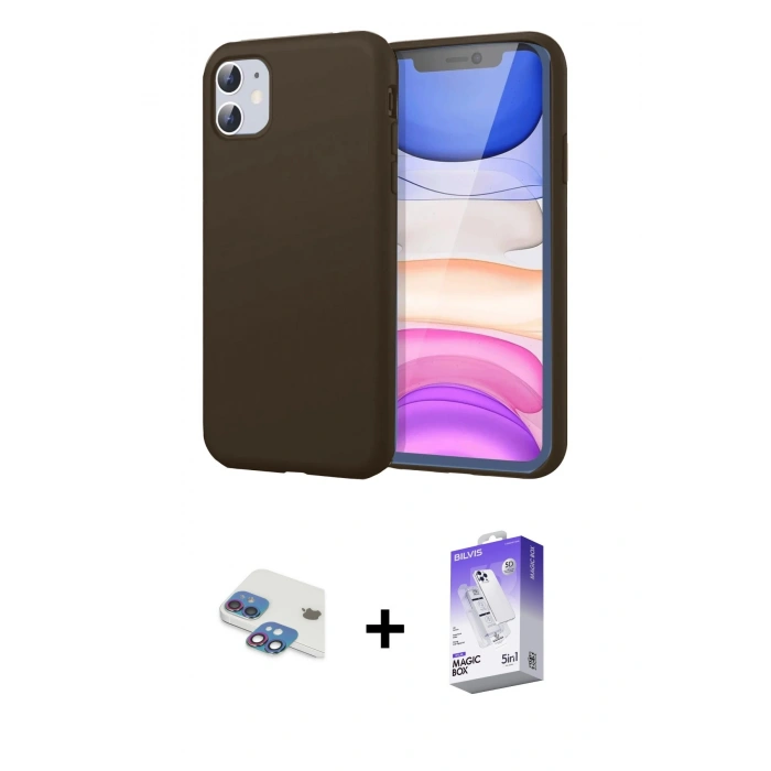 MARSİLYAN™- iPhone 11 Kılıf Kozmos Yansıma Özel Seri - Siyah Bilvis 5in1 3D Magic Cam Ekran Koruyucu + Gökkuşağı Pers Alüminyum Kamera Lens