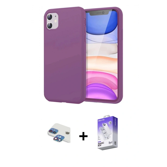 MARSİLYAN™- iPhone 11 Kılıf Kozmos Yansıma Özel Seri - Siyah Bilvis 5in1 3D Magic Cam Ekran Koruyucu + Gökkuşağı Pers Alüminyum Kamera Lens
