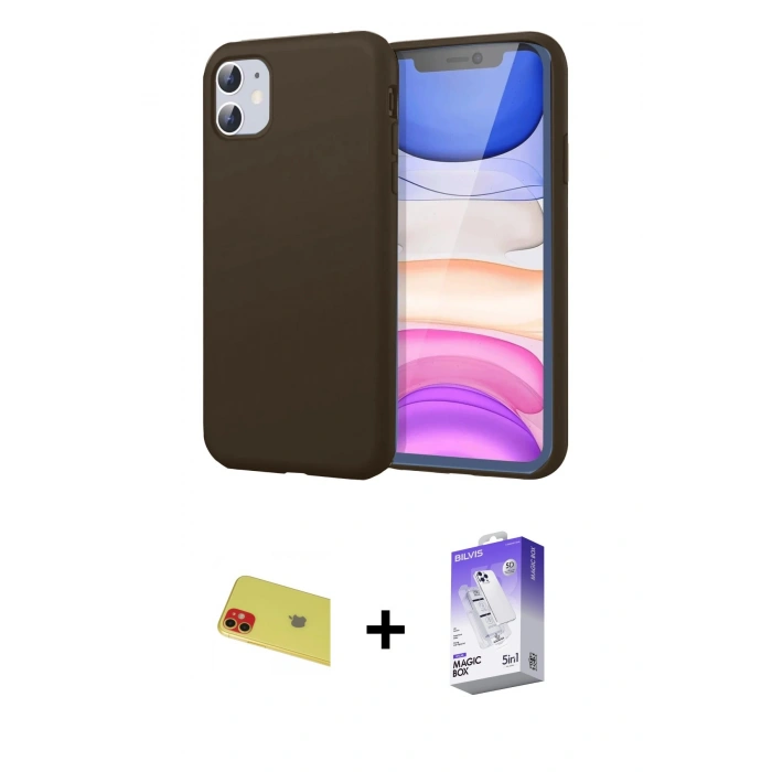 MARSİLYAN™- iPhone 11 Kılıf Kozmos Yansıma Özel Seri - Siyah Bilvis 5in1 3D Magic Cam Ekran Koruyucu + Kırmızı Rainbow Kamera Lens Koruma Cam