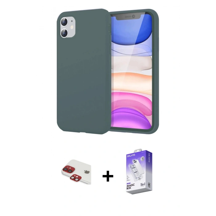 MARSİLYAN™- iPhone 11 Kılıf Kozmos Yansıma Özel Seri - Siyah Bilvis 5in1 3D Magic Cam Ekran Koruyucu + Pers Alüminyum Kamera Lens - KI