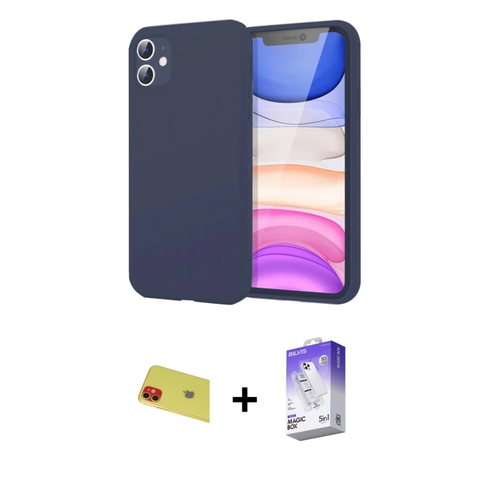 MARSİLYAN™- iPhone 11 Kılıf Kozmos Yansıma Özel Seri - Siyah Bilvis 5in1 3D Magic Cam Ekran Koruyucu + Kırmızı Rainbow Kamera Lens Koruma Cam