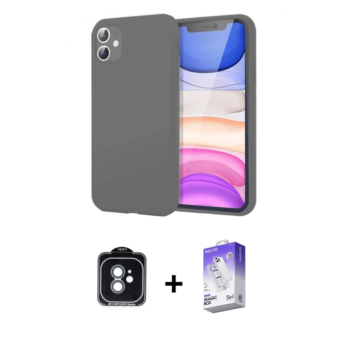 MARSİLYAN™- iPhone 11 Kılıf Kozmos Yansıma Özel Seri - Siyah Bilvis 5in1 3D Magic Cam Ekran Koruyucu + Mavi PVD Metal Kamera Lens