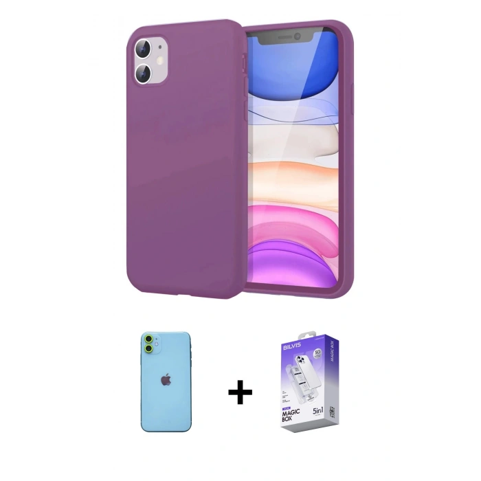 MARSİLYAN™- iPhone 11 Kılıf Kozmos Yansıma Özel Seri - Siyah Bilvis 5in1 3D Magic Cam Ekran Koruyucu + Neon Fosforlu Kamera Lens - YL