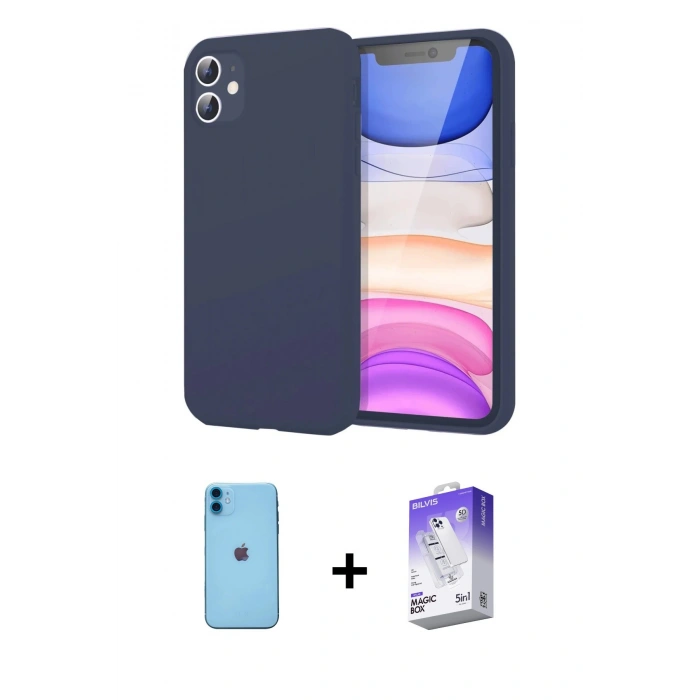 MARSİLYAN™- iPhone 11 Kılıf Kozmos Yansıma Özel Seri - Siyah Bilvis 5in1 3D Magic Cam Ekran Koruyucu + Neon Fosforlu Kamera Lens - MI