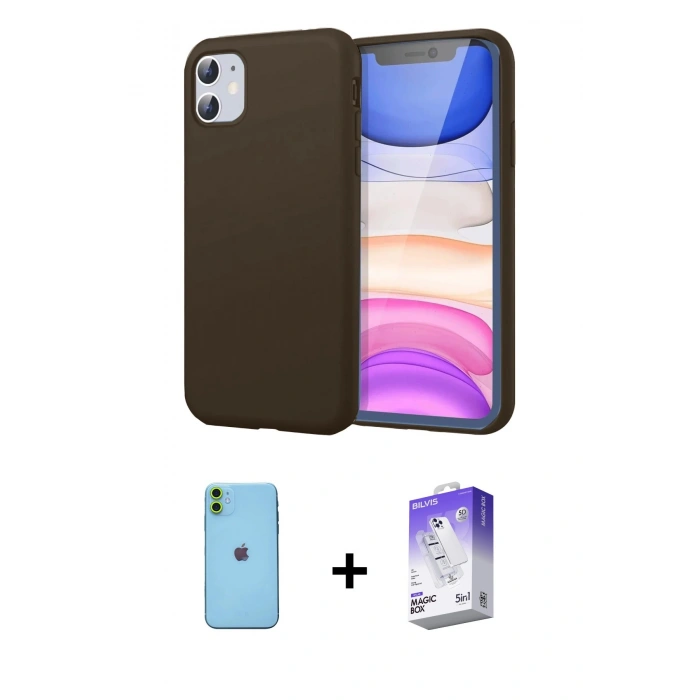 MARSİLYAN™- iPhone 11 Kılıf Kozmos Yansıma Özel Seri - Siyah Bilvis 5in1 3D Magic Cam Ekran Koruyucu + Neon Fosforlu Kamera Lens - YL