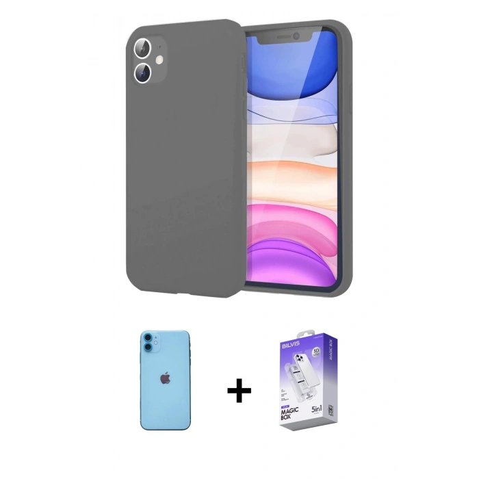 MARSİLYAN™- iPhone 11 Kılıf Kozmos Yansıma Özel Seri - Siyah Bilvis 5in1 3D Magic Cam Ekran Koruyucu + Neon Fosforlu Kamera Lens - MI
