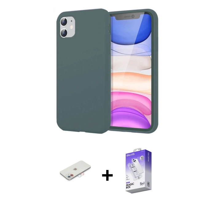 MARSİLYAN™- iPhone 11 Kılıf Kozmos Yansıma Özel Seri - Siyah Bilvis 5in1 3D Magic Cam Ekran Koruyucu + Pembe Renkli Kamera Lens Koruma Cam