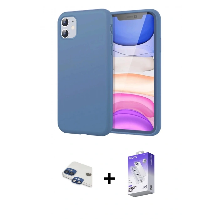 MARSİLYAN™- iPhone 11 Kılıf Kozmos Yansıma Özel Seri - Siyah Bilvis 5in1 3D Magic Cam Ekran Koruyucu + Pers Alüminyum Kamera Lens - LT