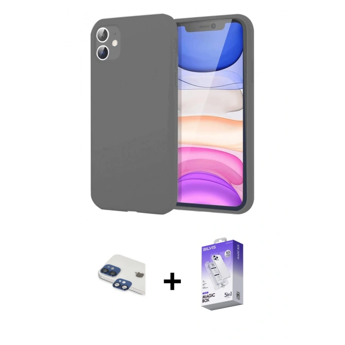 MARSİLYAN™- iPhone 11 Kılıf Kozmos Yansıma Özel Seri - Siyah Bilvis 5in1 3D Magic Cam Ekran Koruyucu + Pers Alüminyum Kamera Lens - LT
