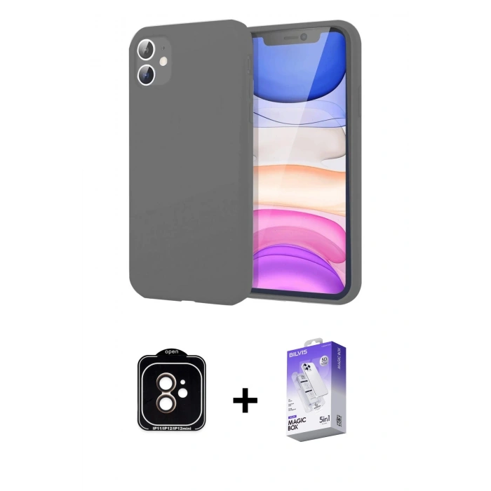 MARSİLYAN™- iPhone 11 Kılıf Kozmos Yansıma Özel Seri - Siyah Bilvis 5in1 3D Magic Cam Ekran Koruyucu + PVD Metal Kamera Lens - TU