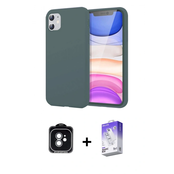 MARSİLYAN™- iPhone 11 Kılıf Kozmos Yansıma Özel Seri - Siyah Bilvis 5in1 3D Magic Cam Ekran Koruyucu + PVD Metal Kamera Lens - YL