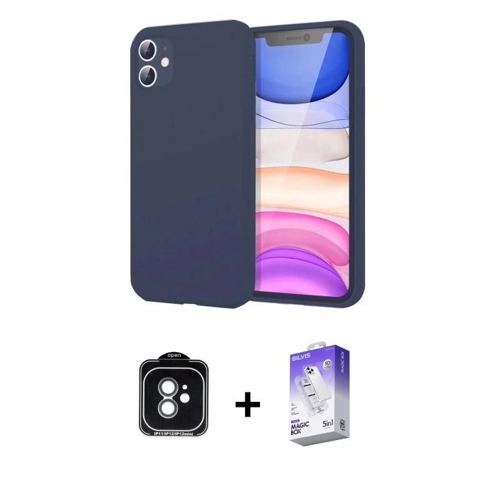 MARSİLYAN™- iPhone 11 Kılıf Kozmos Yansıma Özel Seri - Siyah Bilvis 5in1 3D Magic Cam Ekran Koruyucu + PVD Metal Kamera Lens - YL