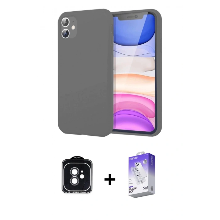 MARSİLYAN™- iPhone 11 Kılıf Kozmos Yansıma Özel Seri - Siyah Bilvis 5in1 3D Magic Cam Ekran Koruyucu + PVD Metal Kamera Lens - SH