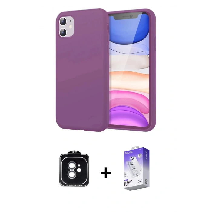 MARSİLYAN™- iPhone 11 Kılıf Kozmos Yansıma Özel Seri - Siyah Bilvis 5in1 3D Magic Cam Ekran Koruyucu + PVD Metal Kamera Lens - YL
