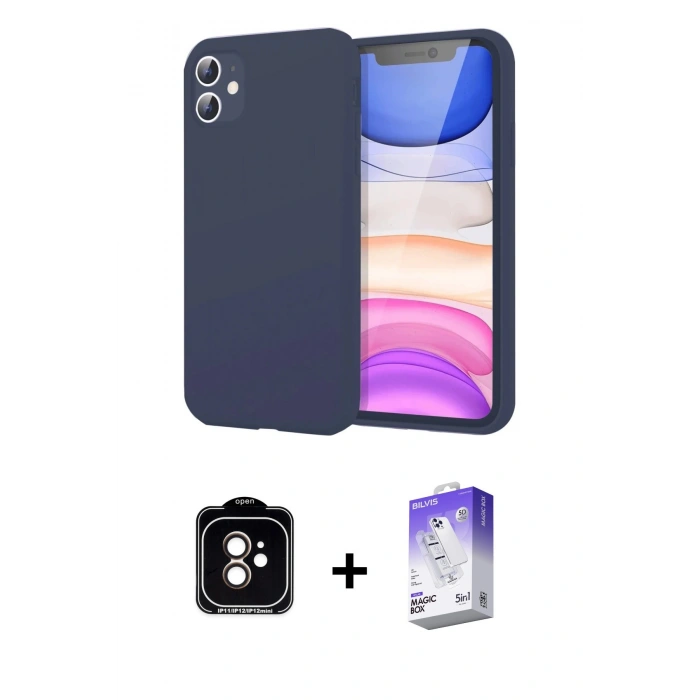 MARSİLYAN™- iPhone 11 Kılıf Kozmos Yansıma Özel Seri - Siyah Bilvis 5in1 3D Magic Cam Ekran Koruyucu + PVD Metal Kamera Lens - TU