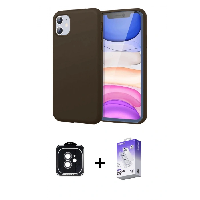 MARSİLYAN™- iPhone 11 Kılıf Kozmos Yansıma Özel Seri - Siyah Bilvis 5in1 3D Magic Cam Ekran Koruyucu + PVD Metal Kamera Lens - SH