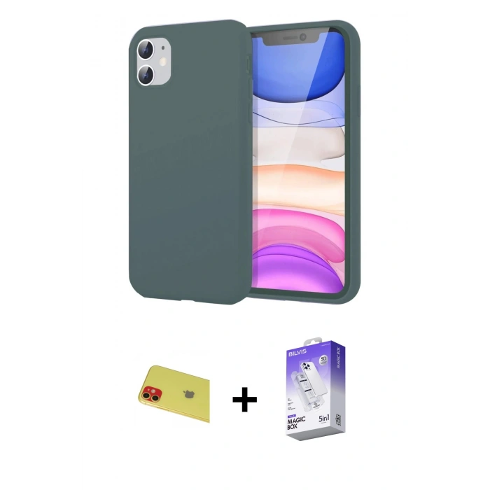 MARSİLYAN™- iPhone 11 Kılıf Kozmos Yansıma Özel Seri - Siyah Bilvis 5in1 3D Magic Cam Ekran Koruyucu + Rainbow Kamera Lens Koruma Cam - KI