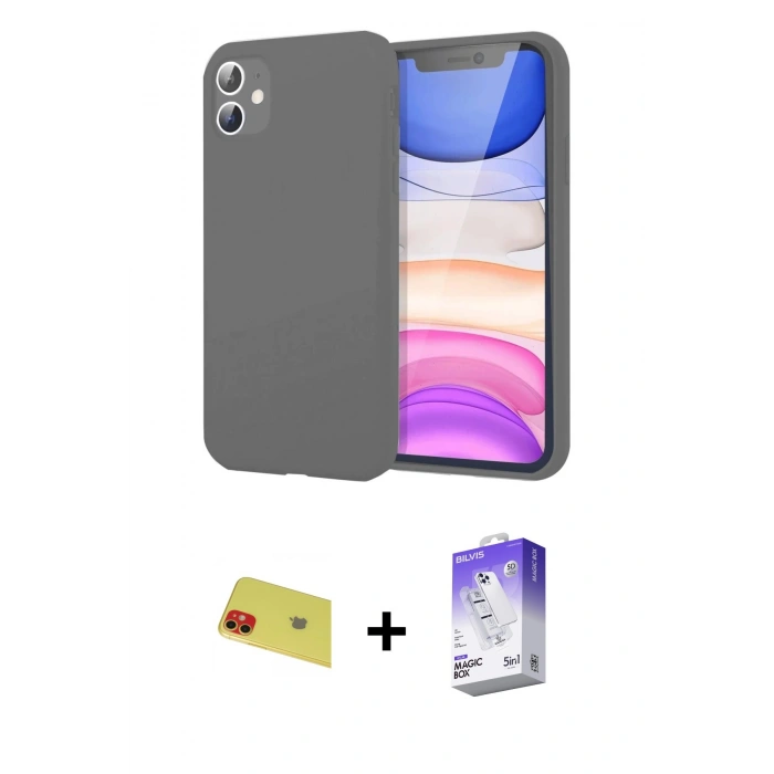 MARSİLYAN™- iPhone 11 Kılıf Kozmos Yansıma Özel Seri - Siyah Bilvis 5in1 3D Magic Cam Ekran Koruyucu + Rainbow Kamera Lens Koruma Cam - KI