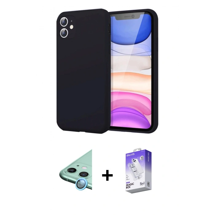 MARSİLYAN™- iPhone 11 Kılıf Kozmos Yansıma Özel Seri - Siyah Bilvis 5in1 3D Magic Cam Ekran Koruyucu + Raze Metal Kamera Lens - MI