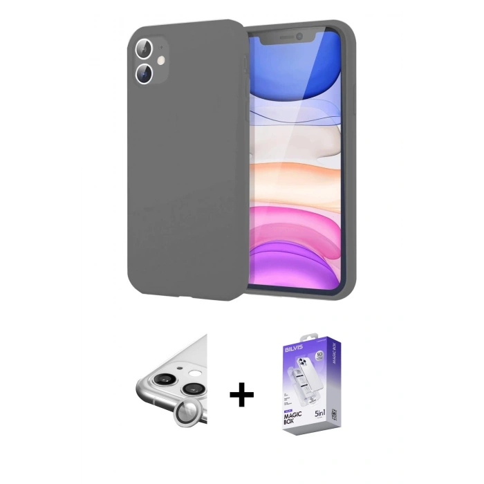 MARSİLYAN™- iPhone 11 Kılıf Kozmos Yansıma Özel Seri - Siyah Bilvis 5in1 3D Magic Cam Ekran Koruyucu + Raze Metal Kamera Lens - GS