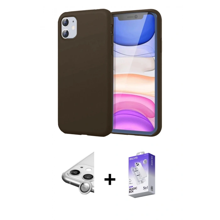 MARSİLYAN™- iPhone 11 Kılıf Kozmos Yansıma Özel Seri - Siyah Bilvis 5in1 3D Magic Cam Ekran Koruyucu + Raze Metal Kamera Lens - GS