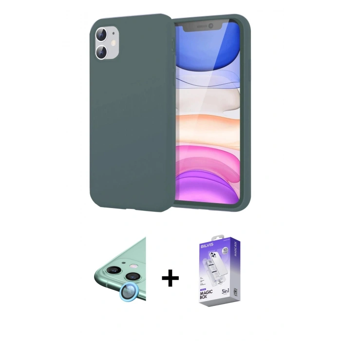 MARSİLYAN™- iPhone 11 Kılıf Kozmos Yansıma Özel Seri - Siyah Bilvis 5in1 3D Magic Cam Ekran Koruyucu + Raze Metal Kamera Lens - MI