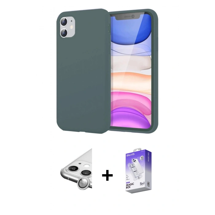 MARSİLYAN™- iPhone 11 Kılıf Kozmos Yansıma Özel Seri - Siyah Bilvis 5in1 3D Magic Cam Ekran Koruyucu + Raze Metal Kamera Lens - GS