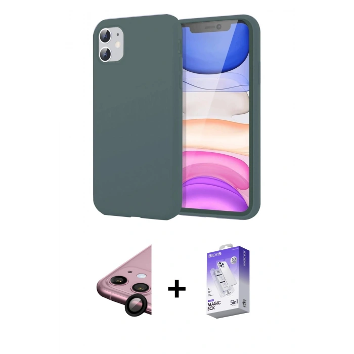 MARSİLYAN™- iPhone 11 Kılıf Kozmos Yansıma Özel Seri - Siyah Bilvis 5in1 3D Magic Cam Ekran Koruyucu + Raze Metal Kamera Lens - SH
