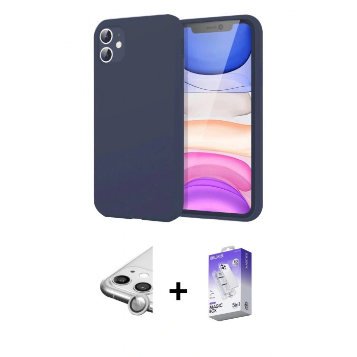 MARSİLYAN™- iPhone 11 Kılıf Kozmos Yansıma Özel Seri - Siyah Bilvis 5in1 3D Magic Cam Ekran Koruyucu + Raze Metal Kamera Lens - GS
