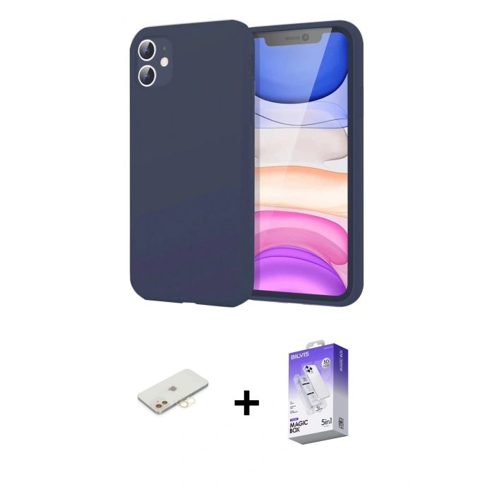 MARSİLYAN™- iPhone 11 Kılıf Kozmos Yansıma Özel Seri - Siyah Bilvis 5in1 3D Magic Cam Ekran Koruyucu + Renkli Kamera Lens Koruma Cam - SI