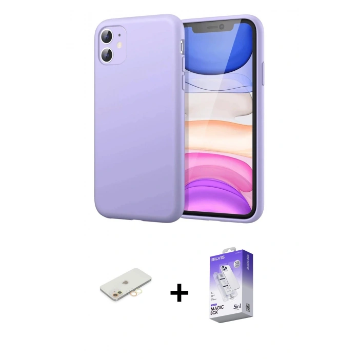 MARSİLYAN™- iPhone 11 Kılıf Kozmos Yansıma Özel Seri - Siyah Bilvis 5in1 3D Magic Cam Ekran Koruyucu + Renkli Kamera Lens Koruma Cam - SI