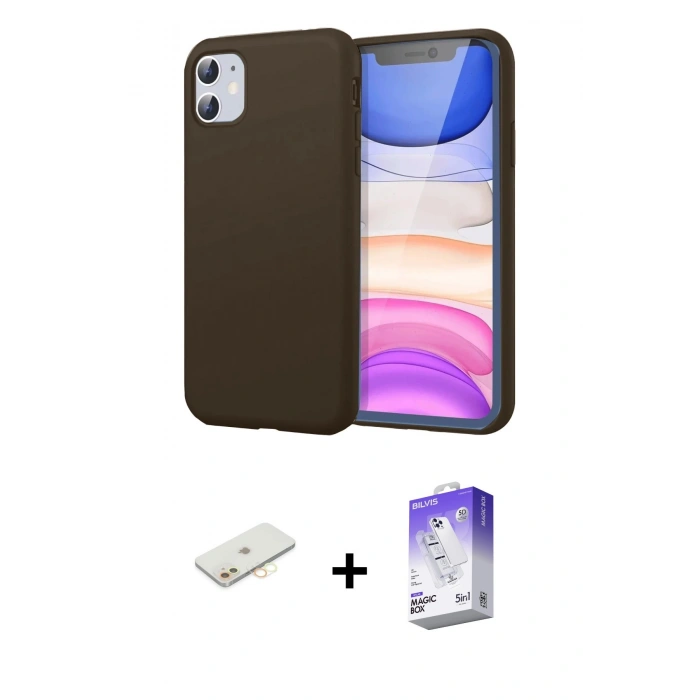MARSİLYAN™- iPhone 11 Kılıf Kozmos Yansıma Özel Seri - Siyah Bilvis 5in1 3D Magic Cam Ekran Koruyucu + Renkli Kamera Lens Koruma Cam - SI