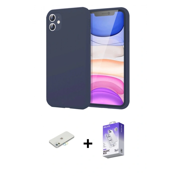 MARSİLYAN™- iPhone 11 Kılıf Kozmos Yansıma Özel Seri - Siyah Bilvis 5in1 3D Magic Cam Ekran Koruyucu + Renkli Kamera Lens Koruma Cam - SI