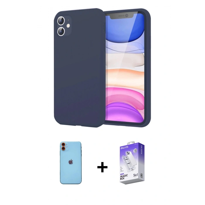MARSİLYAN™- iPhone 11 Kılıf Kozmos Yansıma Özel Seri - Siyah Bilvis 5in1 3D Magic Cam Ekran Koruyucu + Turuncu Neon Fosforlu Kamera Lens