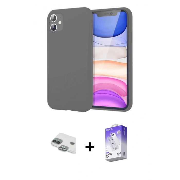 MARSİLYAN™- iPhone 11 Kılıf Kozmos Yansıma Özel Seri - Siyah Bilvis 5in1 3D Magic Cam Ekran Koruyucu + Pers Alüminyum Kamera Lens - YL