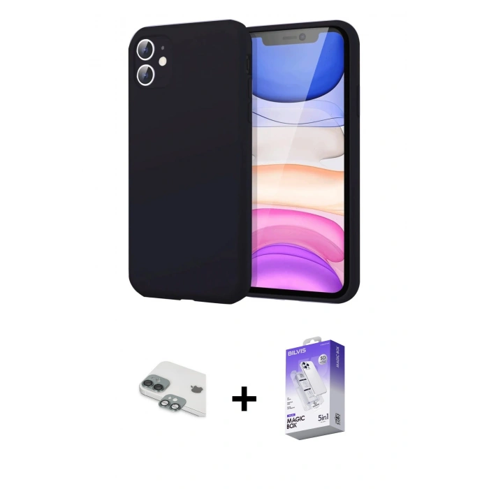 MARSİLYAN™- iPhone 11 Kılıf Kozmos Yansıma Özel Seri - Siyah Bilvis 5in1 3D Magic Cam Ekran Koruyucu + Pers Alüminyum Kamera Lens - YL