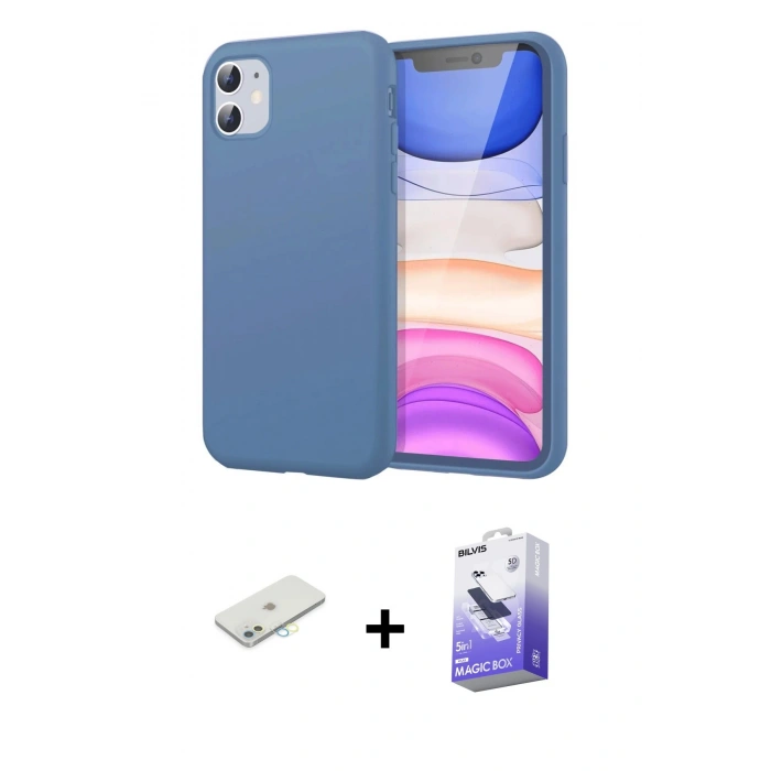 MARSİLYAN™- iPhone 11 Kılıf Kozmos Yansıma Özel Seri - Siyah Bilvis 5in1 5D Magic Hayalet Cam Ekran Koruyucu + Renkli Kamera Lens Koruma Cam - SI