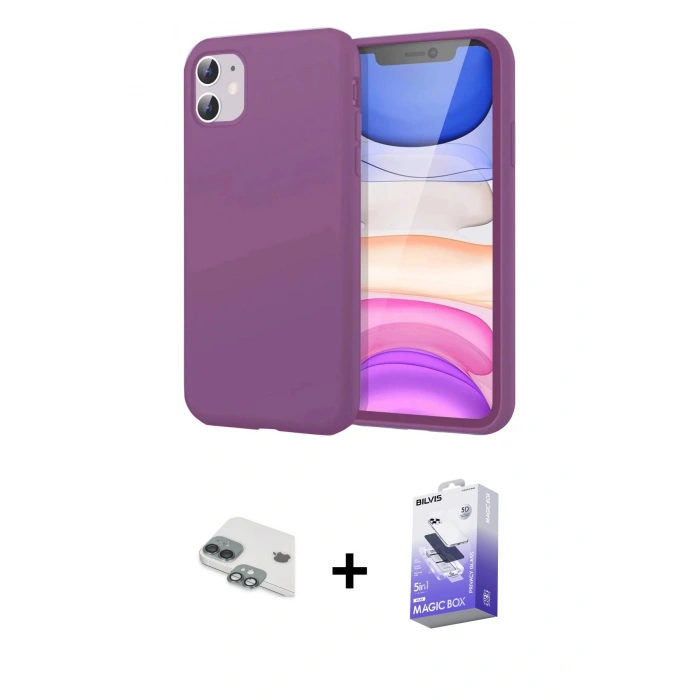MARSİLYAN™- iPhone 11 Kılıf Kozmos Yansıma Özel Seri - Siyah Bilvis 5in1 5D Magic Hayalet Cam Ekran Koruyucu + Pers Alüminyum Kamera Lens - YL