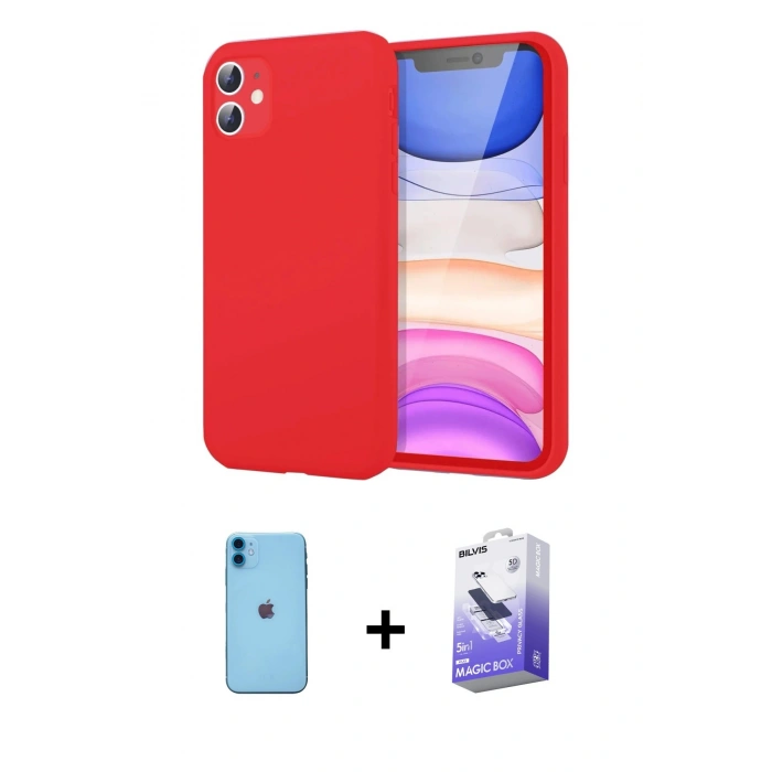 MARSİLYAN™- iPhone 11 Kılıf Kozmos Yansıma Özel Seri - Siyah Bilvis 5in1 5D Magic Hayalet Cam Ekran Koruyucu + Neon Fosforlu Kamera Lens - MI