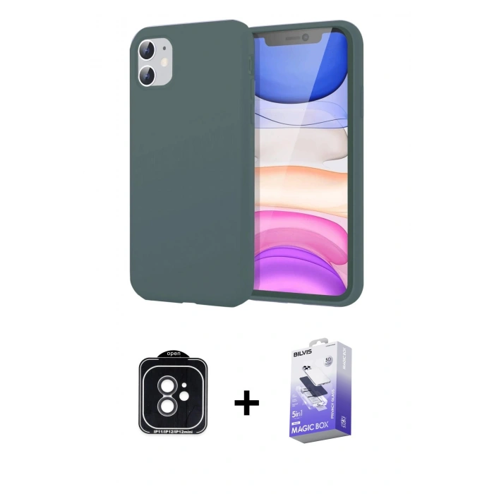 MARSİLYAN™- iPhone 11 Kılıf Kozmos Yansıma Özel Seri - Siyah Bilvis 5in1 5D Magic Hayalet Cam Ekran Koruyucu + PVD Metal Kamera Lens - SH