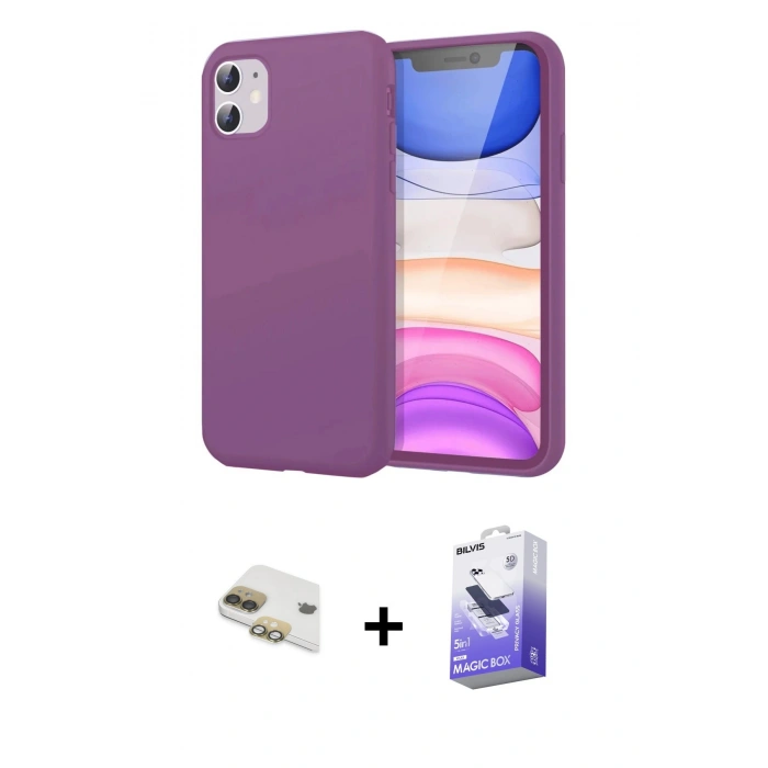 MARSİLYAN™- iPhone 11 Kılıf Kozmos Yansıma Özel Seri - Siyah Bilvis 5in1 5D Magic Hayalet Cam Ekran Koruyucu + Pers Alüminyum Kamera Lens - GD