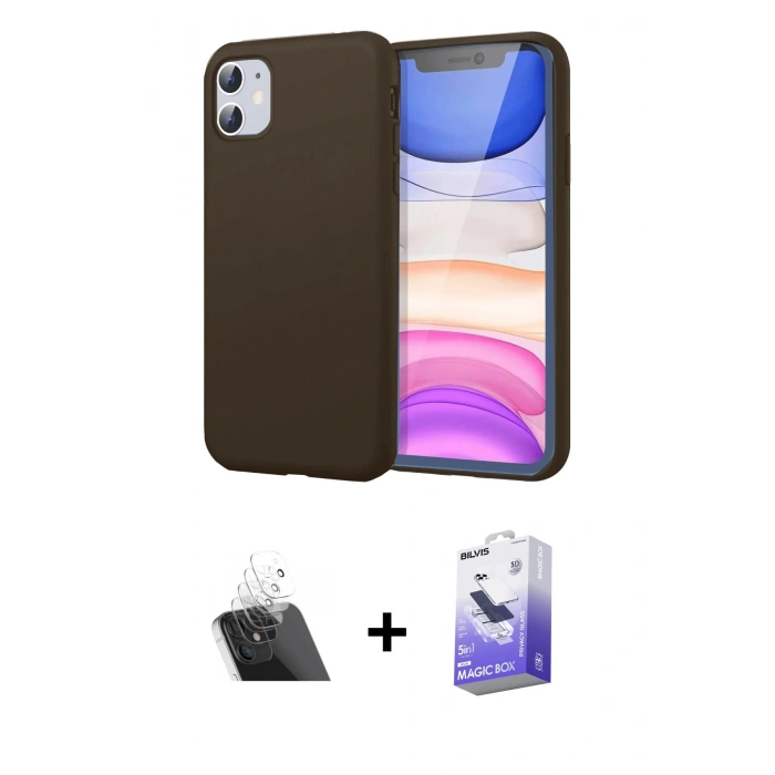 MARSİLYAN™- iPhone 11 Kılıf Kozmos Yansıma Özel Seri - Siyah Bilvis 5in1 5D Magic Hayalet Cam Ekran Koruyucu + Kamera Lens Koruma Cam - SF