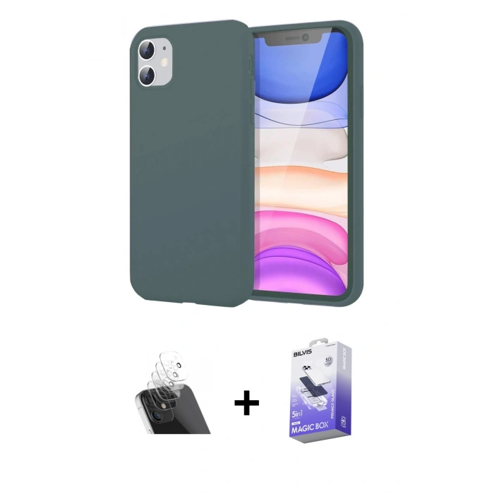 MARSİLYAN™- iPhone 11 Kılıf Kozmos Yansıma Özel Seri - Siyah Bilvis 5in1 5D Magic Hayalet Cam Ekran Koruyucu + Kamera Lens Koruma Cam - SF