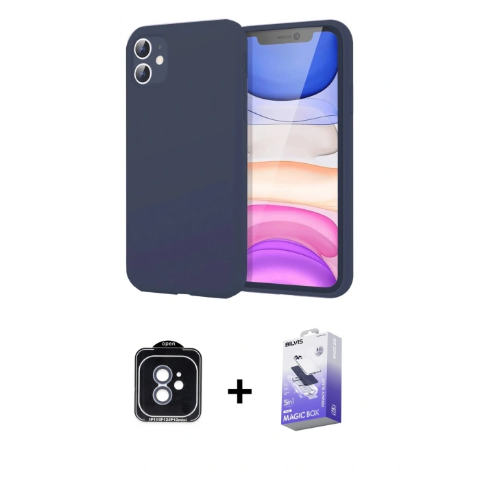 MARSİLYAN™- iPhone 11 Kılıf Kozmos Yansıma Özel Seri - Siyah Bilvis 5in1 5D Magic Hayalet Cam Ekran Koruyucu + PVD Metal Kamera Lens - MI