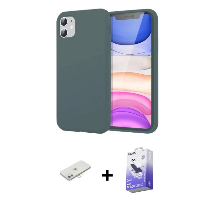 MARSİLYAN™- iPhone 11 Kılıf Kozmos Yansıma Özel Seri - Siyah Bilvis 5in1 5D Magic Hayalet Cam Ekran Koruyucu + Renkli Kamera Lens Koruma Cam - SI