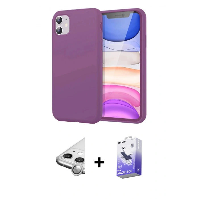MARSİLYAN™- iPhone 11 Kılıf Kozmos Yansıma Özel Seri - Siyah Bilvis 5in1 5D Magic Hayalet Cam Ekran Koruyucu + Raze Metal Kamera Lens - GS